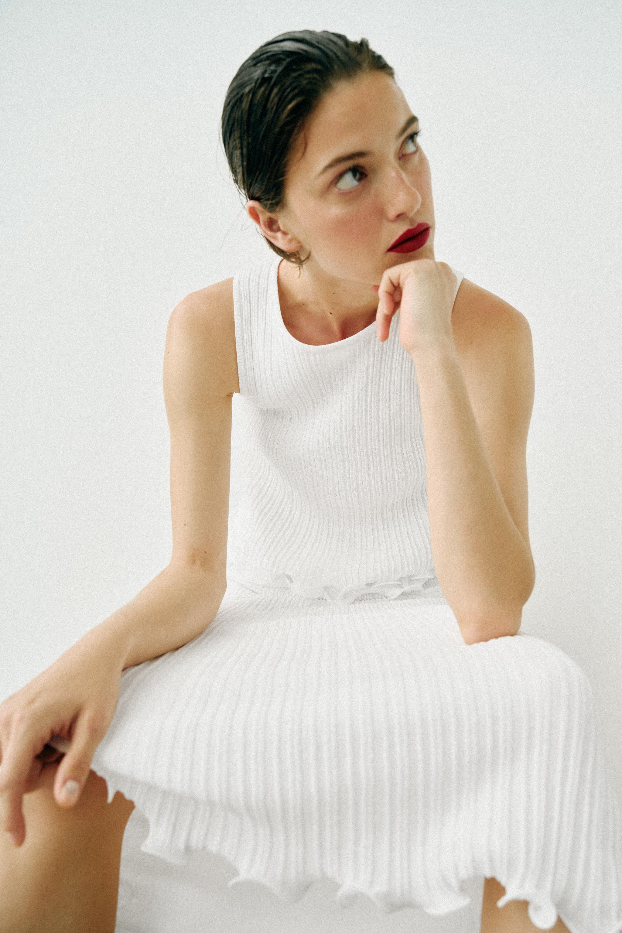 DOUBLE-LAYER KNIT MIDI SKIRT